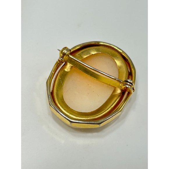 Vintage Shell Cameo Pin Brooch Carved Lady Profile Gold Tone Setting Oval Shaped - Picture 4 of 6